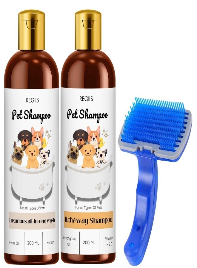 REGIIS Pet Shampoo Set with Grooming Brush, All-in-One Wash and Itch Away Formula, 200 ML, (Pack of 3) - Image 1